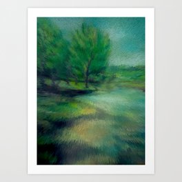 Green river landscape pixel art extrusion Art Print