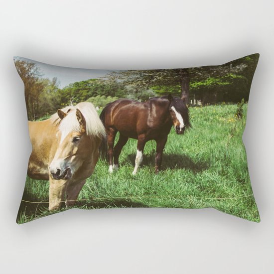 Horses In Spring Pasture Rectangular Pillow