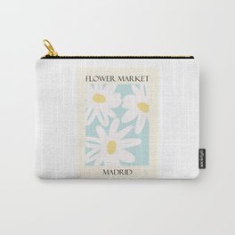 Retro Flower market print, Madrid, Chamomile, Daisy art print, Cute white on blue flowers,  Carry-All Pouch