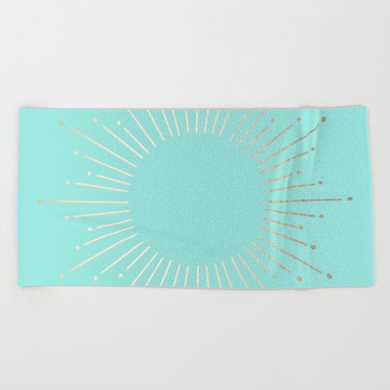Simply Sunburst in Tropical Sea Blue Beach Towel