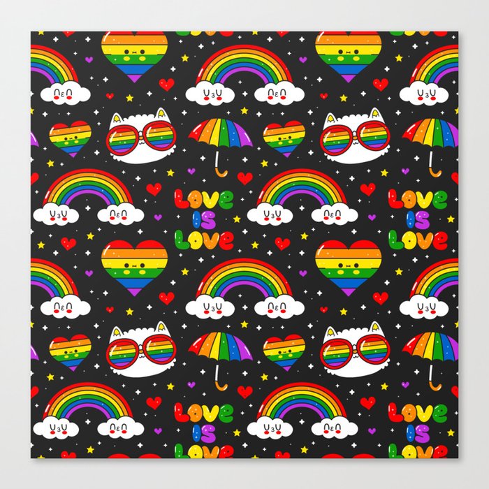 Love is Love Rainbows and Cats Canvas Print