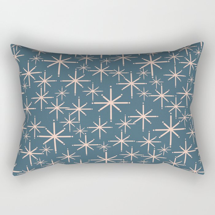 Retro Space - Midcentury Modern Starburst Pattern in Pale Blush and Deep Teal Rectangular Pillow