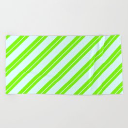 [ Thumbnail: Green and Light Cyan Colored Striped/Lined Pattern Beach Towel ]