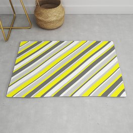[ Thumbnail: Yellow, Dim Gray, White & Light Grey Colored Stripes Pattern Rug ]