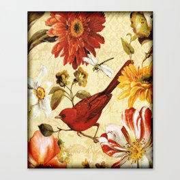 Transvaal daisy (Gerbera) and Red bird Canvas Print