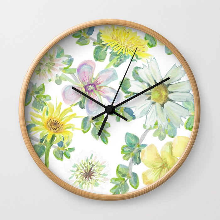 Spring Floral Mix on white Wall Clock