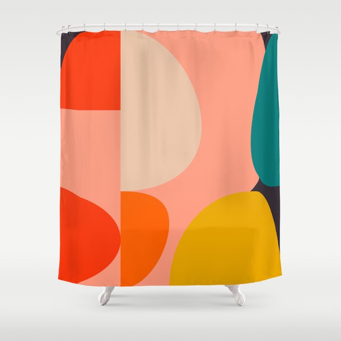 geometry shape mid century organic blush curry teal Shower Curtain