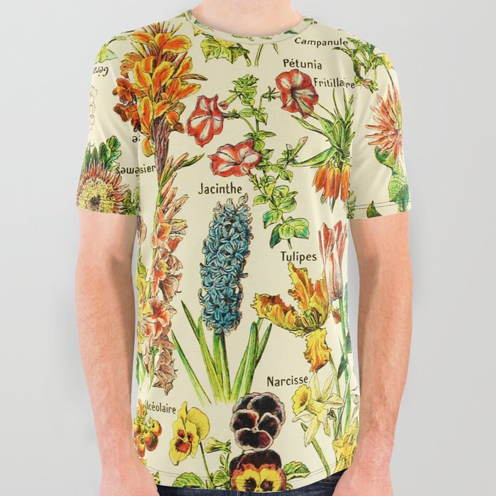 Adolphe Millot "Flowers" 5. All Over Graphic Tee