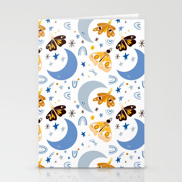 Moths and Moons - Blue & Yellow Stationery Cards