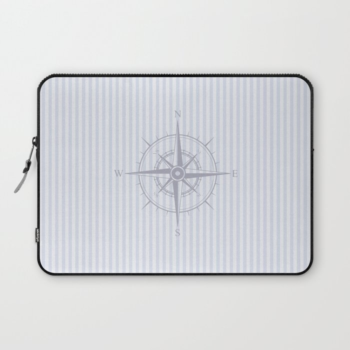 Pastel Blue Stripe with Gray Vintage Nautical Compass Laptop Sleeve