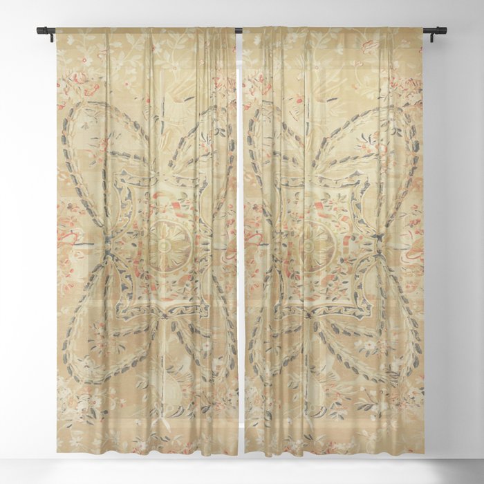 French Aubusson Vintage Rug Print Sheer Curtain