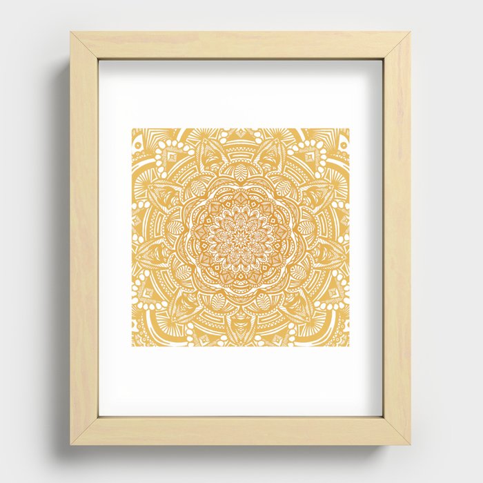 Golden Mustard Yellow Orange Ethnic Mandala Detailed Recessed Framed Print