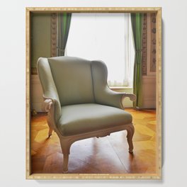 Medieval Castle life | Royal lounge furniture | Pale green and white wooden armchair Serving Tray