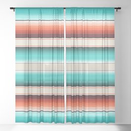 Navajo White, Turquoise and Burnt Orange Southwest Serape Blanket Stripes Sheer Curtain