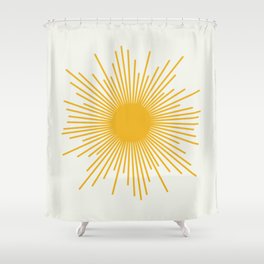 Mustard Yellow Retro Sun on Off White Shower Curtain