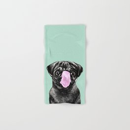 Bubble Gum Popped on Black Pug (3 in series of 3) Hand & Bath Towel