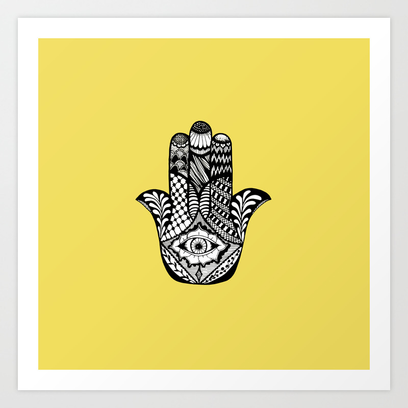 Hand Drawn Hamsa Hand Of Fatima On Yellow Art Print By Blackstrawberry Society6