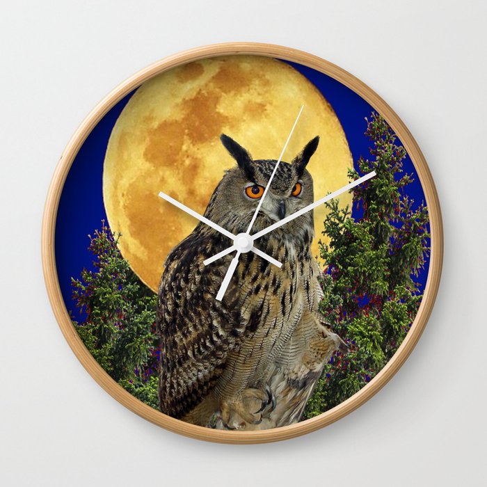 NIGHT OWL WITH FULL MOON Wall Clock