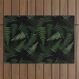 Fern Leaf Pattern on Black Background Outdoor Rug