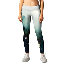 Forest Glow Leggings | Digital, Teal, Mountains, Abstract, Graphicdesign, Bohemian, Mist, Forest, Emerald, Trees 