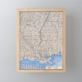 Flat map of Arkansas-Louisiana-Mississippi highways year 1950 Framed Mini Art Print