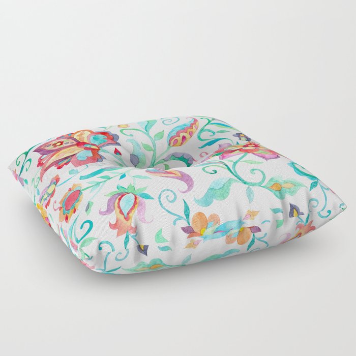 Exotic Mint Green Watercolor Paisley Floral Floor Pillow