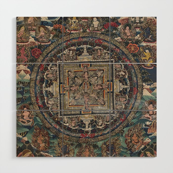 Avalokiteshvara Mandala Buddhist Thangka Art Wood Wall Art