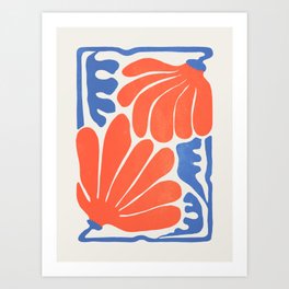 Coral Flowers & Ferns Art Print