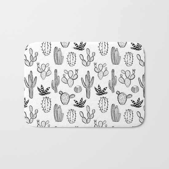 Cactus desert southwest palm springs festival house plant succulent terrarium black and white art Bath Mat