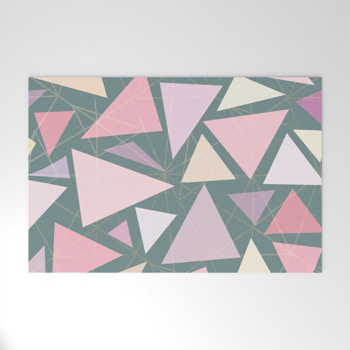 Geometrical pink gold coral ivory blue green triangles Welcome Mat