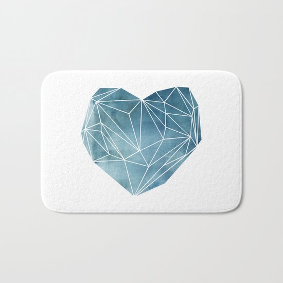 Heart Graphic Watercolor Blue Bath Mat