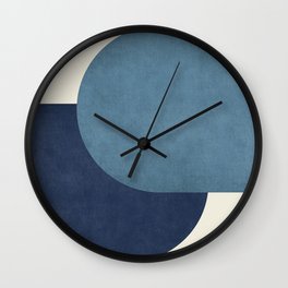 Halfmoon Colorblock - Blue Wall Clock | Darkblue, Midcenturymodern, Curated, Painting, Urban, Abstract, Landscapeformat, Minimalism, Vintage, Navy 