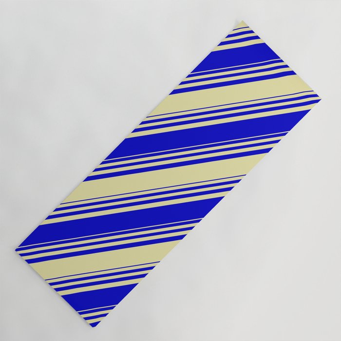 Pale Goldenrod & Blue Colored Stripes Pattern Yoga Mat