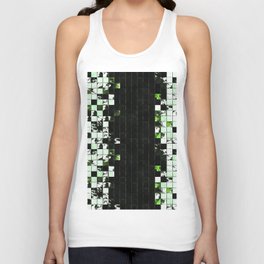 Green Accent Black And White Square Tiled Ceramic Mosaic Pattern Tank Top