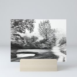 nature - Graphite drawing landscape with trees and lake Mini Art Print