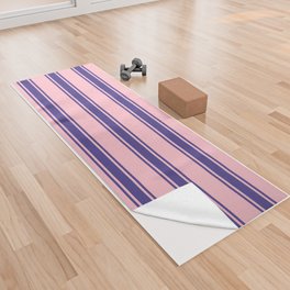 [ Thumbnail: Pink and Dark Slate Blue Colored Pattern of Stripes Yoga Towel ]