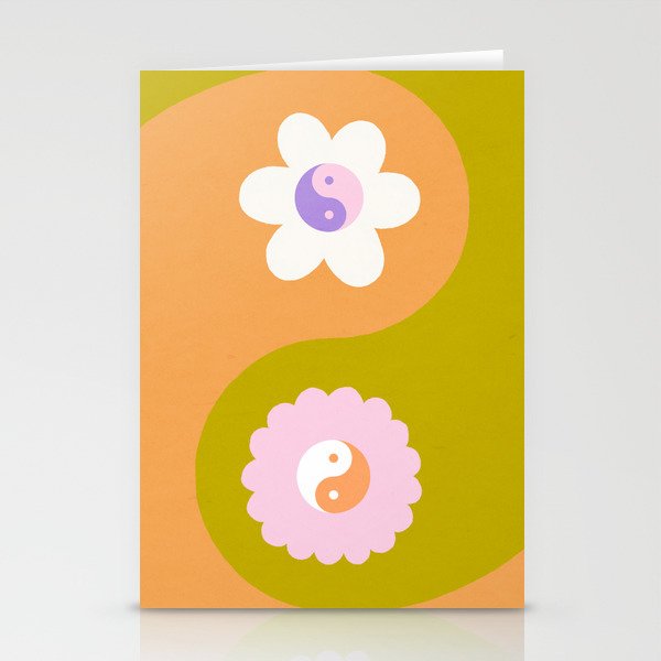 Duo floral yin yang abstract # matcha orange Stationery Cards