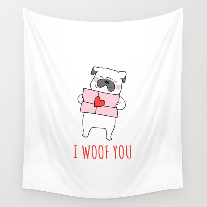 cute funny cartoon dog love letter gift heart Valentine's day Wall Tapestry