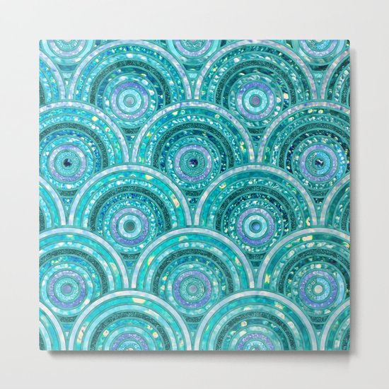 Aqua Blue Silver and Green Sparkling Glitter Circles Metal Print