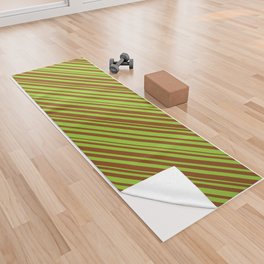 [ Thumbnail: Green & Brown Colored Striped Pattern Yoga Towel ]
