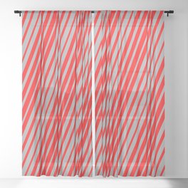 [ Thumbnail: Dark Grey & Red Colored Lines/Stripes Pattern Sheer Curtain ]