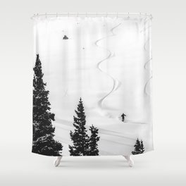 Backcountry Skier // Fresh Powder Snow Mountain Ski Landscape Black and White Photography Vibes Shower Curtain | Winter Solstice View, Heavenly Steamboat, Mammoth Snowboarding, Black And White B W, Decor Design Vail, Ski Skier Skiing, Chairs Chair Fantasy, Vibe Vibes Only Bed, Curated, Picture Vintage Back 