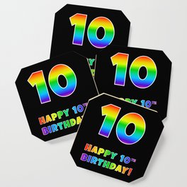 [ Thumbnail: HAPPY 10TH BIRTHDAY - Multicolored Rainbow Spectrum Gradient Coaster ]