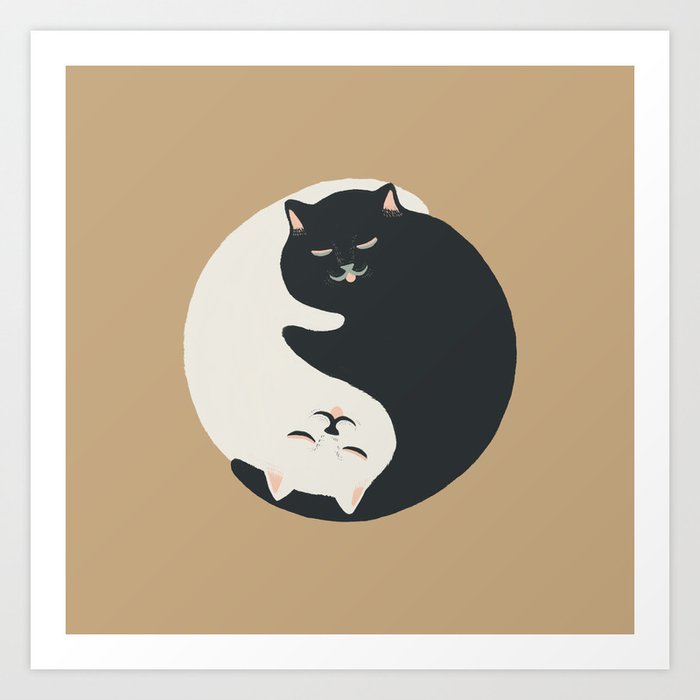 Hidden cat 26 Tan yin yang hug Art Print