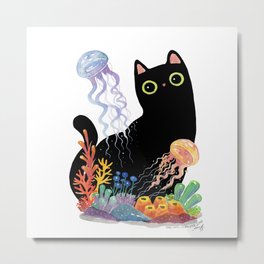 the Aquarium Cat _ Jellyfish Metal Print