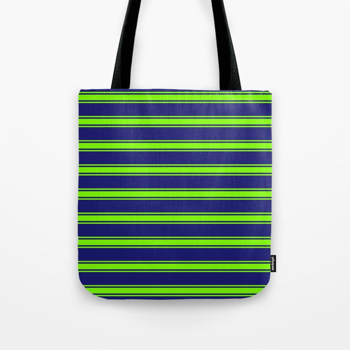 Midnight Blue and Green Colored Lines Pattern Tote Bag