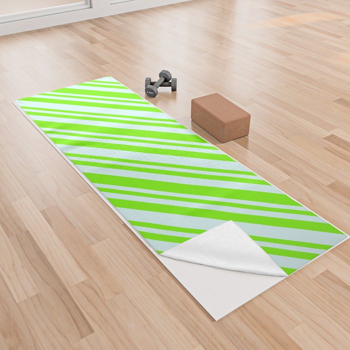Light Cyan and Green Colored Lined/Striped Pattern Yoga Towel