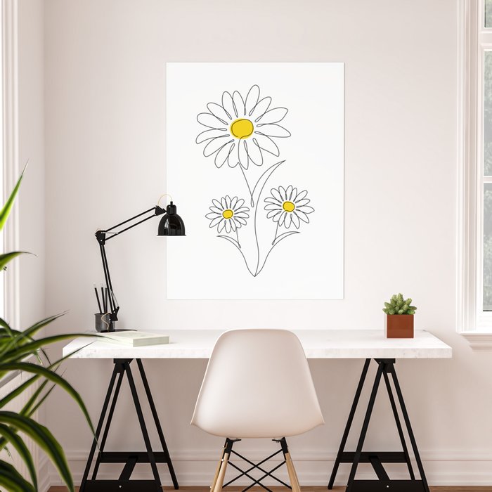 Collection - Art Society6 by Summer Spring Studio Drawing Daisies Line Poster | Willby Little Design Pretty -