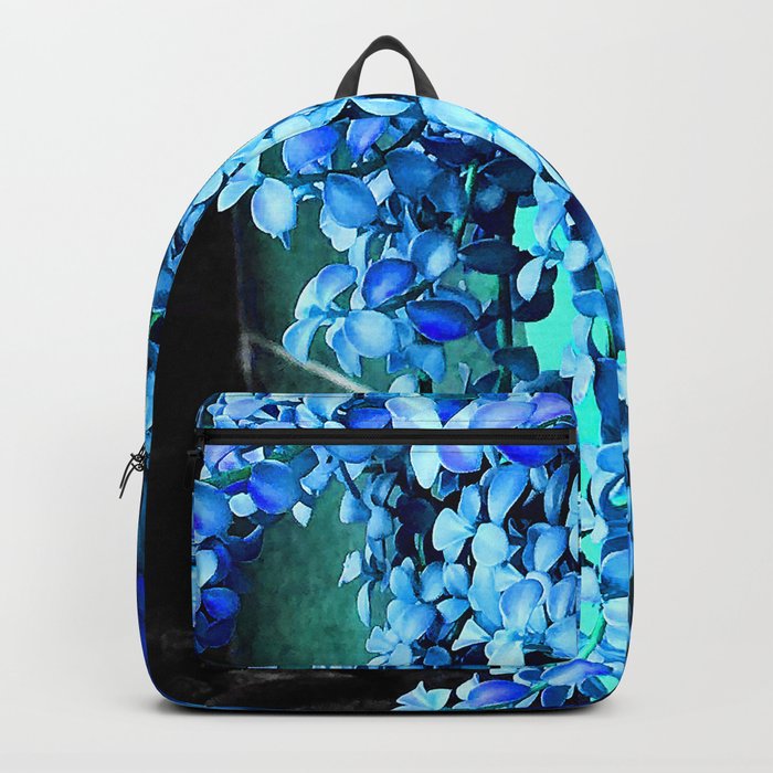 Periwinkle Blue Flowers Cascading Down Green Planter Backpack