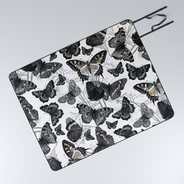 Shabby vintage black white gold butterfly pattern Picnic Blanket